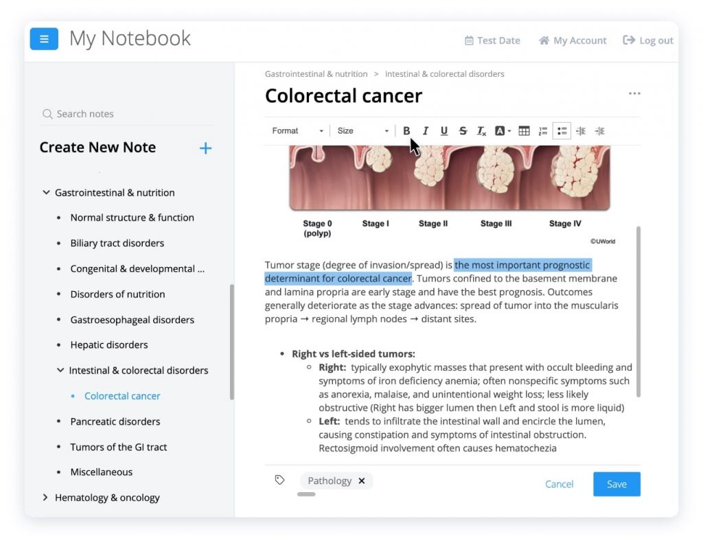 USMLE® Product Feature: Customizing Content to My Notebook