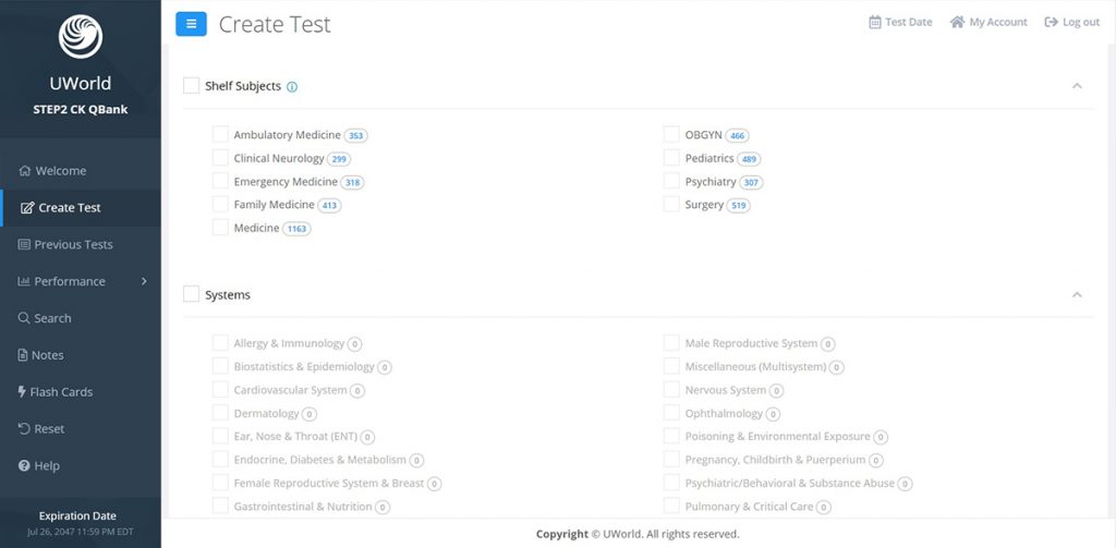 UWorld Step 2 QBank - Create Test