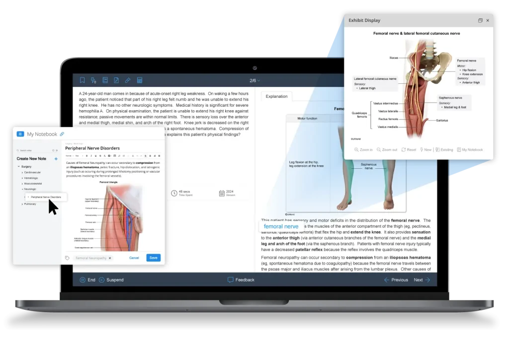 Example of Clinical QBank content and active learning features.