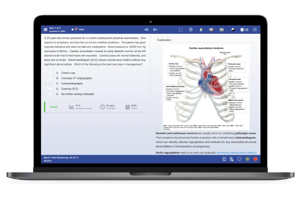 UWorld USMLE practice question and explanation in a split-screen interface