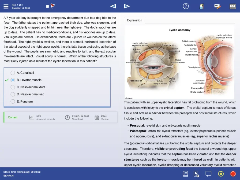UWorld Step 3 practice question featuring split screen and NBME interface settings