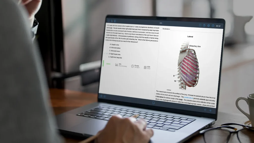 A medical student preparing with UWorld, the best resource for USMLE Step 1, 2, and 3
